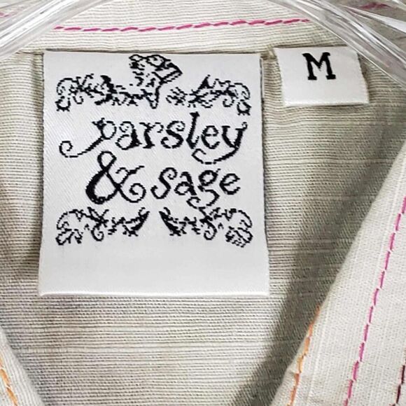 Parsley & Sage Button Down Shirt Pink Green Long Sleeve Patchwork Medium New - Picture 7 of 12